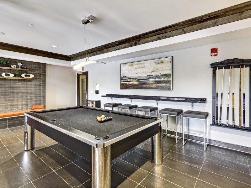This image shows the clubhouse featuring the spacious and gorgeous billiards area.