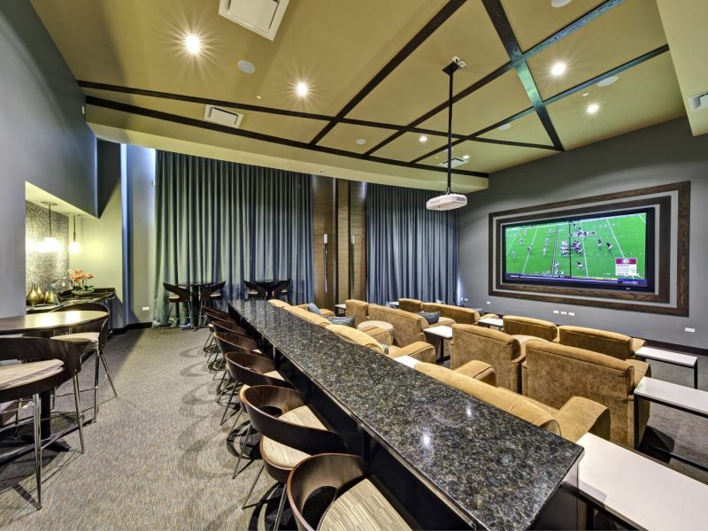 This image shows the media center’s plush stadium seating that helps you enjoy while settling a movie.